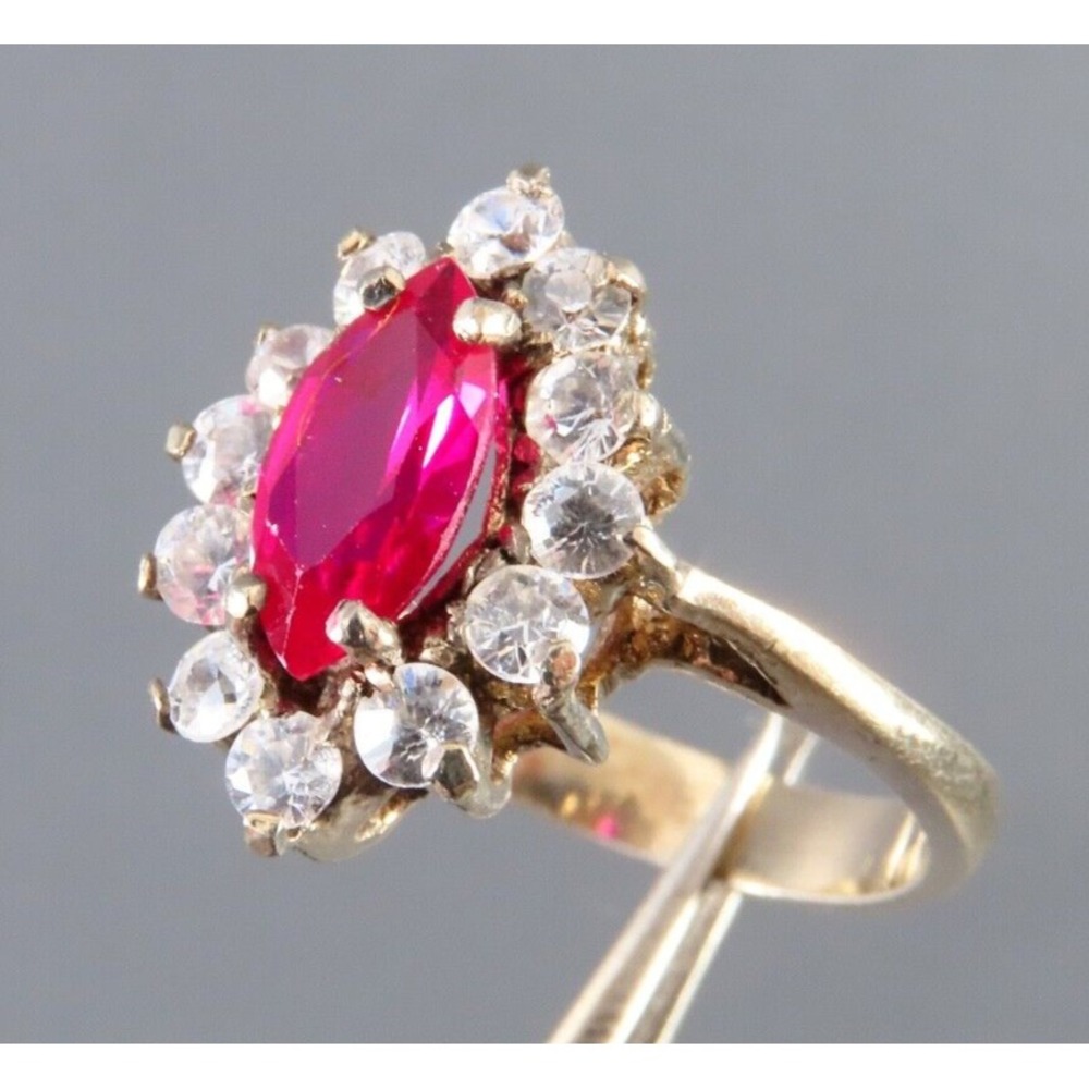 STERLING SILVER Cocktail Ring LAB CREATED FUCHSIA PINK SAPPHIRE w/CZ Halo SZ 7